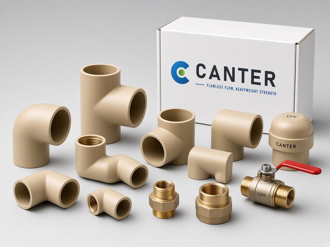 Tan CANTER CPVC fittings: elbows, tees, couplers, end cap, brass adaptors and ball valve